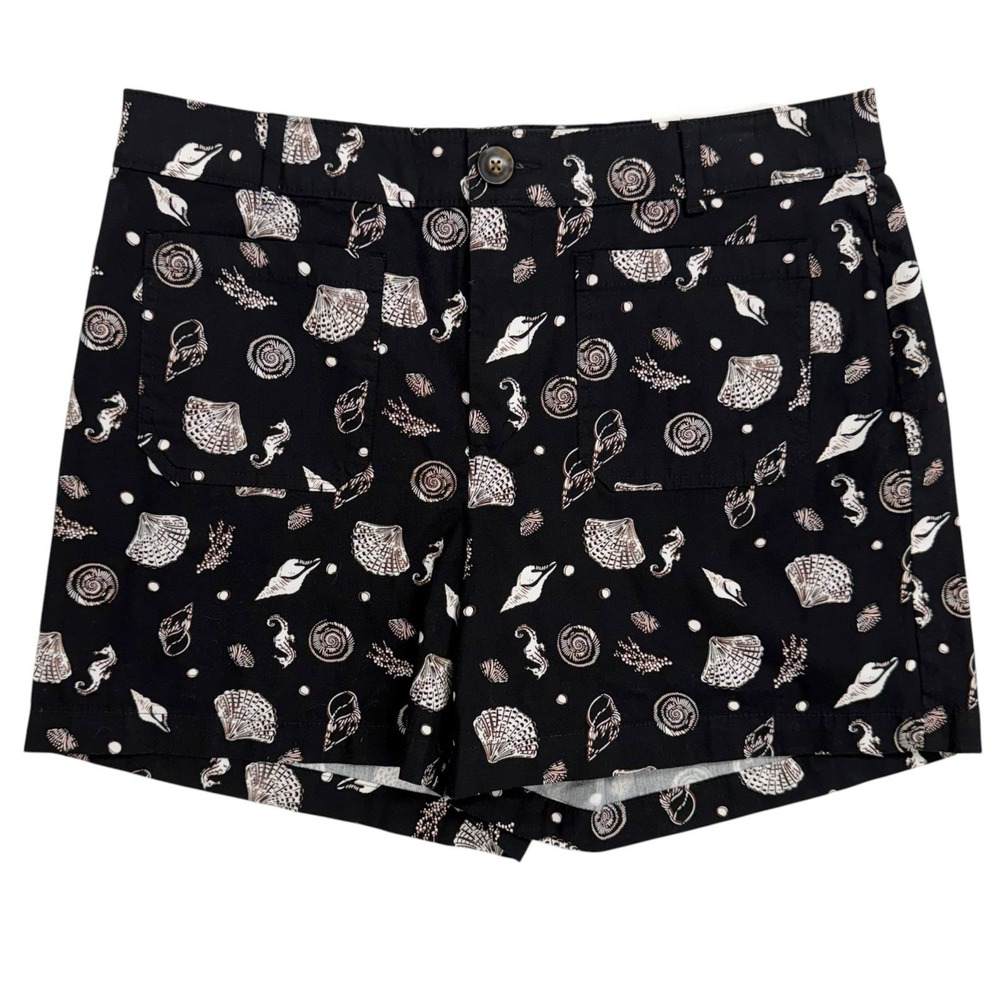 LOFT The Palmer Short Womens 10 Black Seashell Print Coastal Summer Shorts NWT